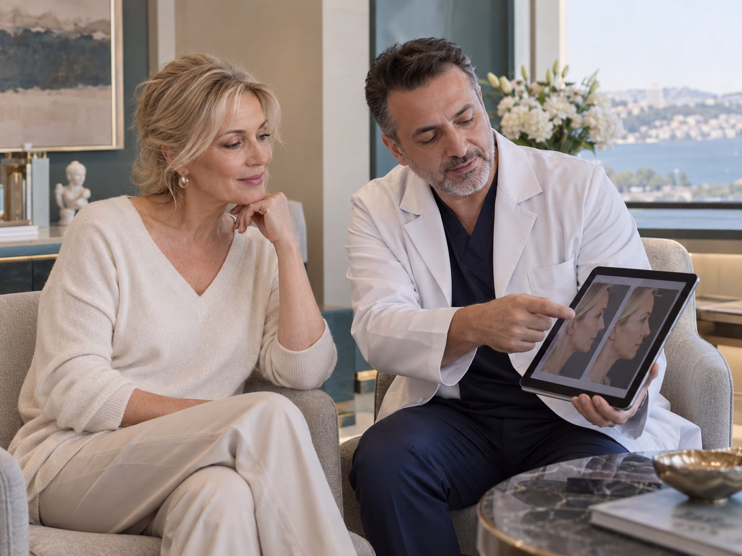 Illustration of a surgeon and patient discussing a treatment plan